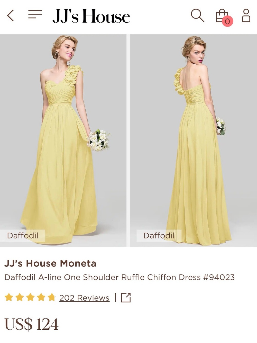 JJs House One-Shoulder Pale Yellow Chiffon Gown with Floral Shoulder